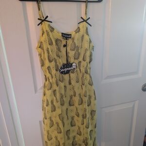 Sourpuss Yellow Midi Sundress with Pineapple Print